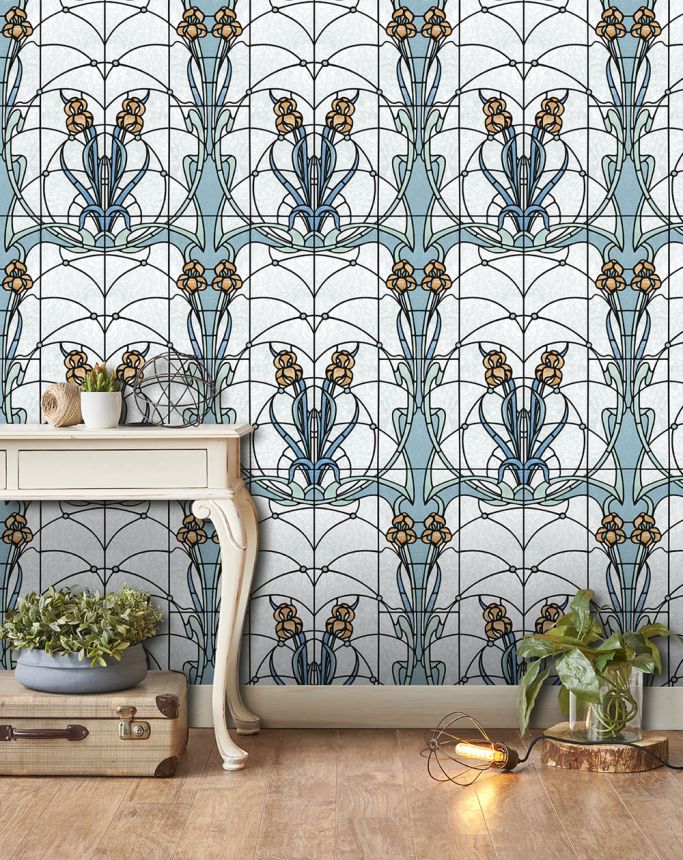 Vliesová tapeta na zeď, modro-zelená vitráž, M79301, Artifice, Ugépa