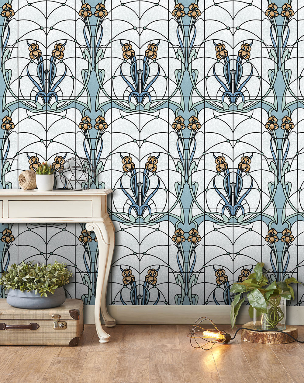 Vliesová tapeta na zeď, modro-zelená vitráž, M79301, Artifice, Ugépa