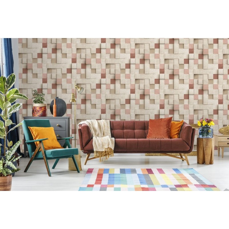 3D Vliesová tapeta na zeď, béžovo-hnědá, imitace dřevěného obložení, M80110, Artifice, Ugépa