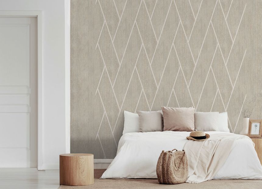 Geometrická vliesová tapeta na zeď, béžová, dřevo, M75717, Brut, Ugépa