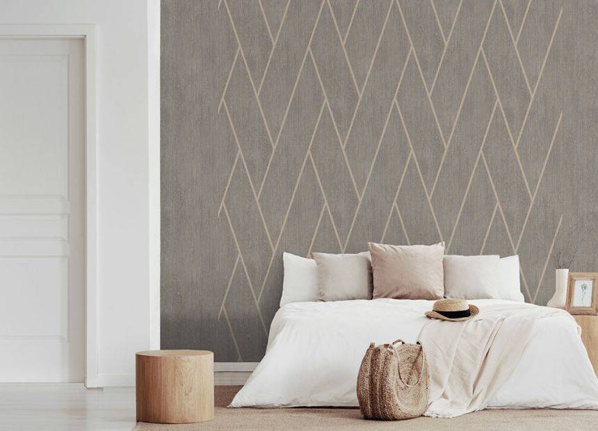 Geometrická vliesová tapeta na zeď, šedo-hnědá, dřevo, M75718, Brut, Ugépa