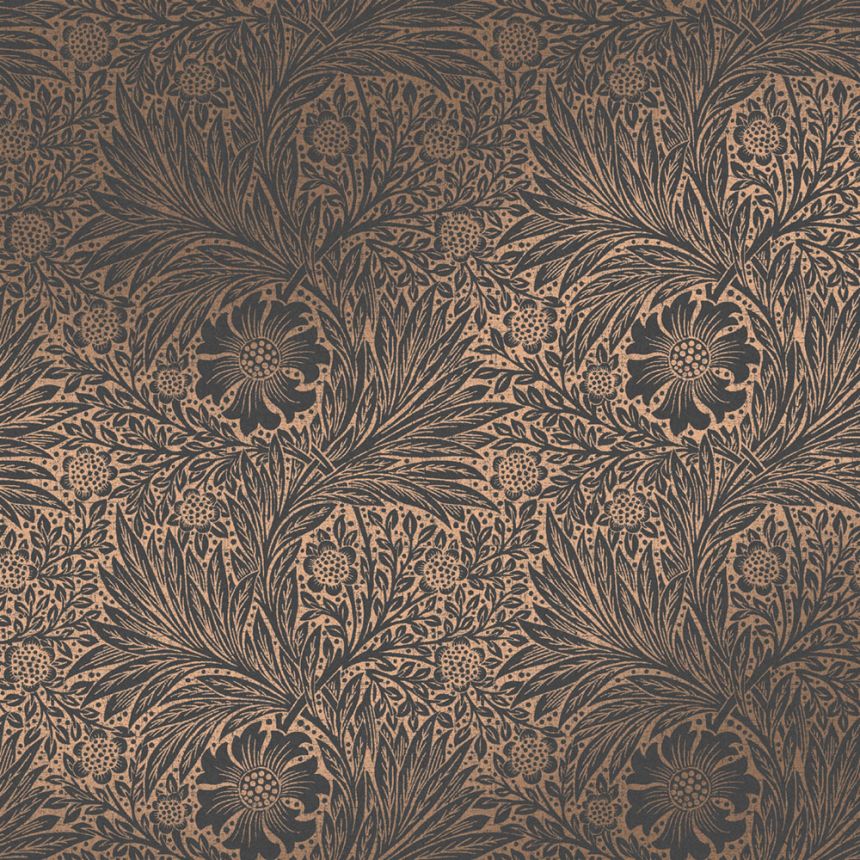Vliesová tapeta na zeď, černo-bronzová, květiny, listy, 124254, William Morris At Home