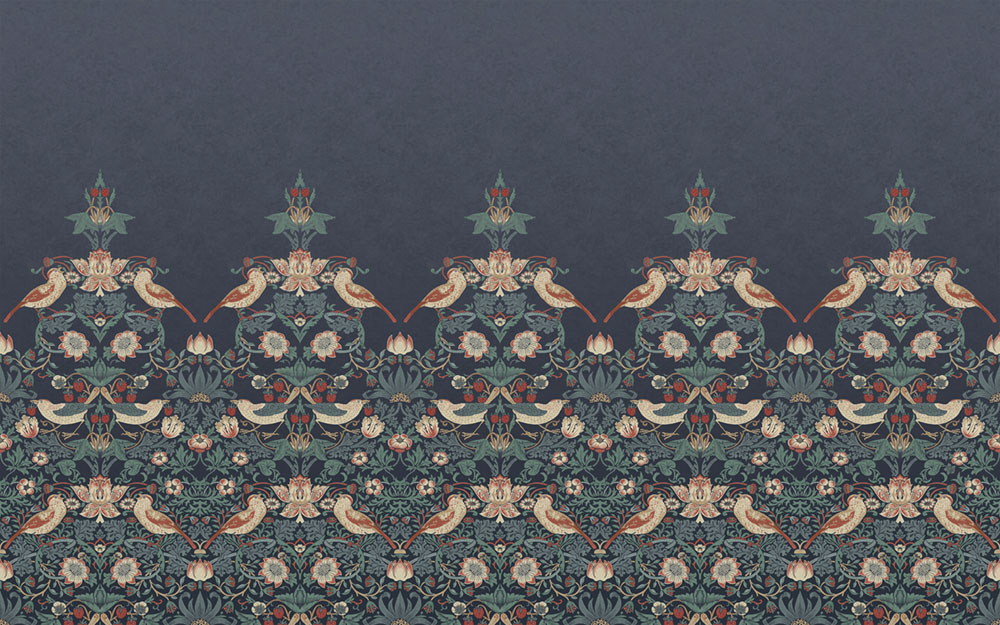 Vliesová obrazová tapeta na zeď, modrá, květiny, ptáci, 125292, William Morris At Home