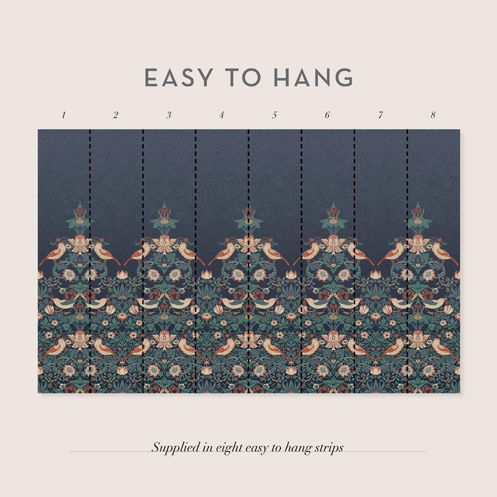 Vliesová obrazová tapeta na zeď, modrá, květiny, ptáci, 125292, William Morris At Home