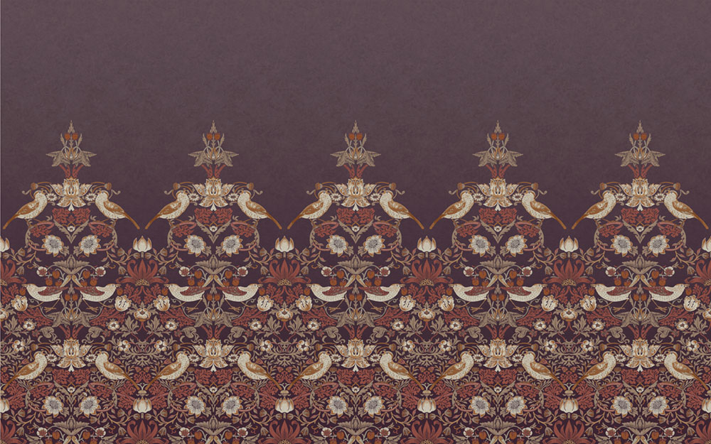 Vliesová obrazová tapeta na zeď, vínová, květiny, ptáci, 125301, William Morris At Home