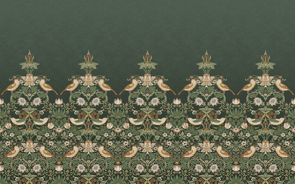 Vliesová obrazová tapeta na zeď, zelená, květiny, ptáci, 125310, William Morris At Home