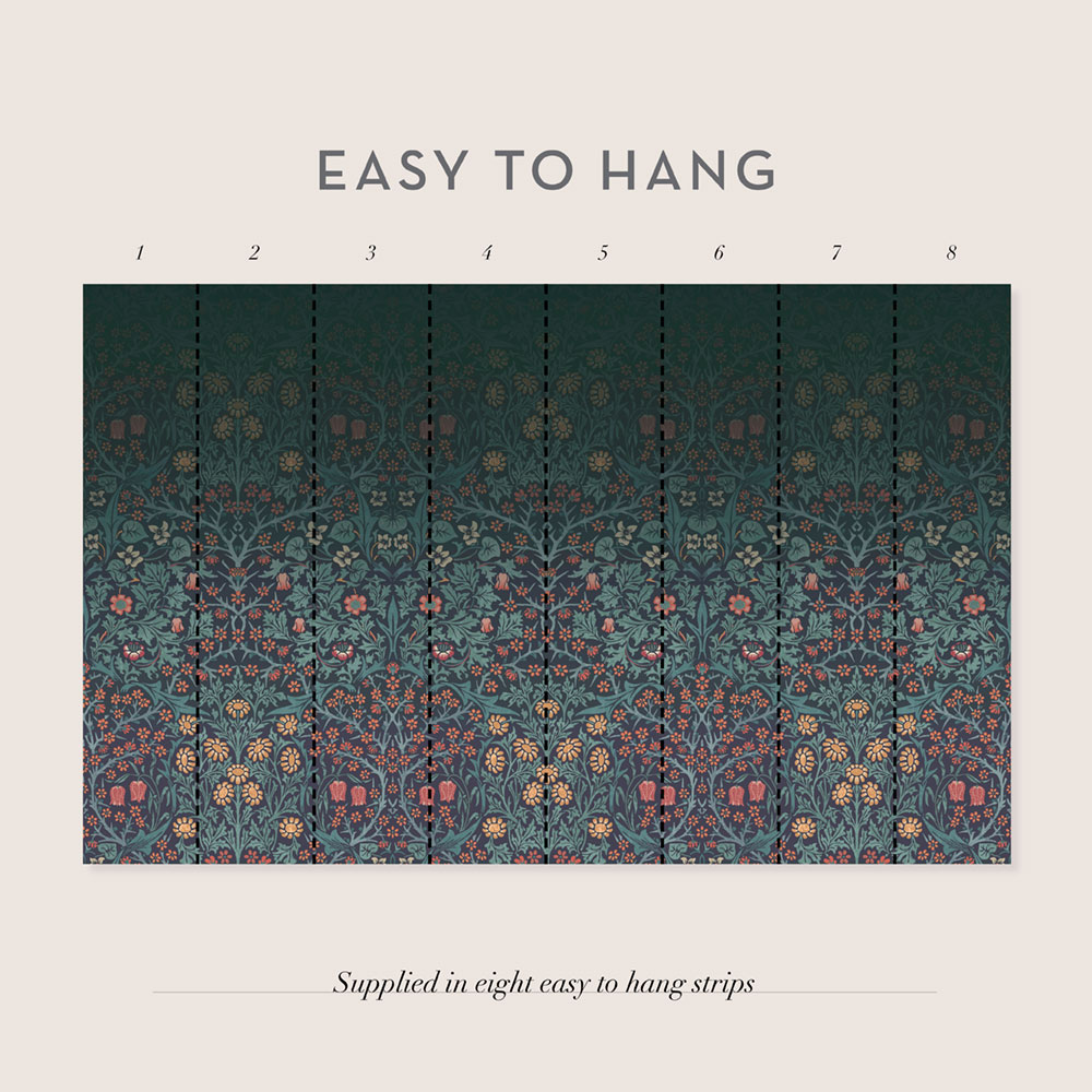 Vliesová obrazová tapeta na zeď, modrá, květiny, ptáci, 125328, William Morris At Home