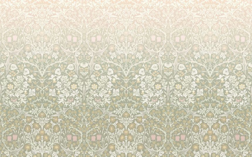 Vliesová obrazová tapeta na zeď, zeleno-růžová, květiny, ptáci, 125355, William Morris At Home