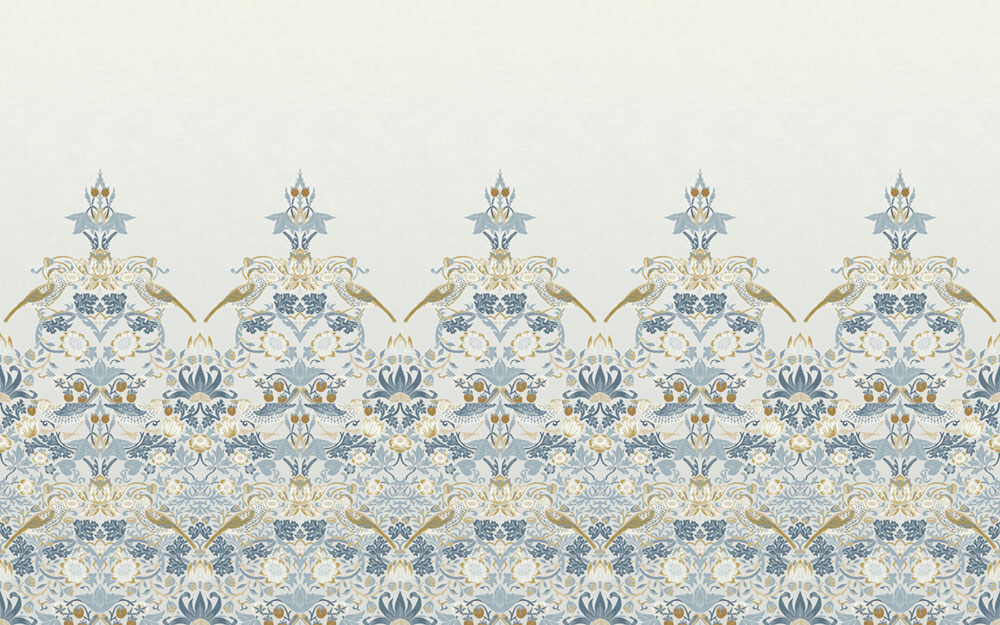 Vliesová obrazová tapeta na zeď, modrá, květiny, ptáci, 125319, William Morris At Home