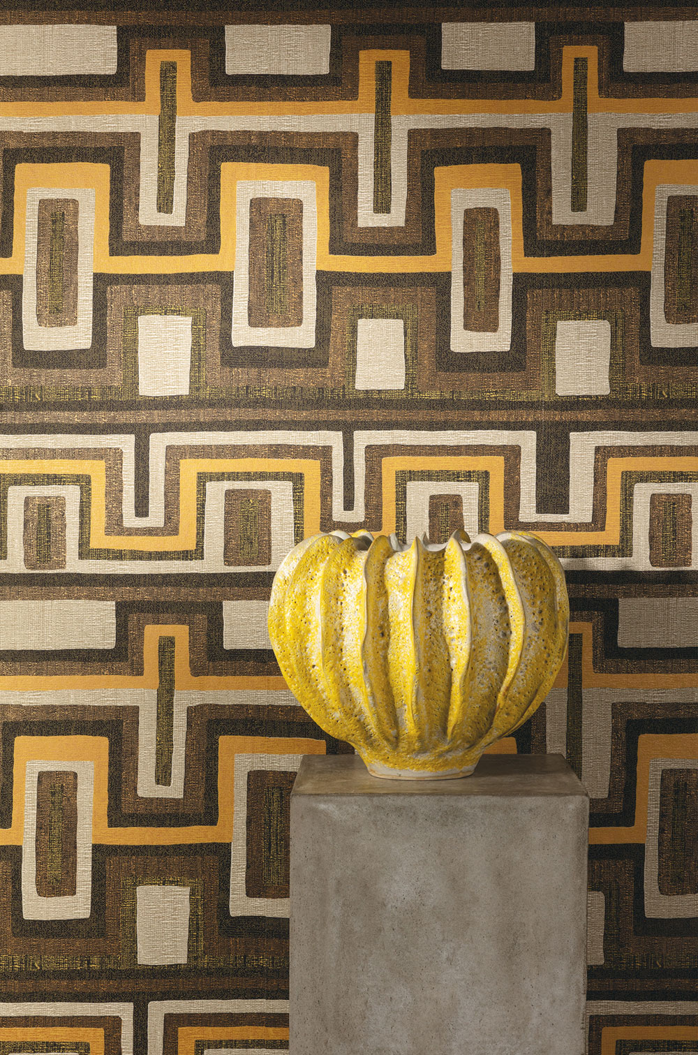 Geometrická vliesová tapeta na zeď, hnědá, etno, AMA002, Amani, Masureel