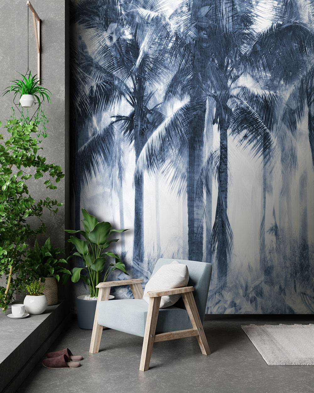 Vliesová obrazová tapeta na zeď, modrá, palmy, FW4054-2, Feature Walls, Decoprint