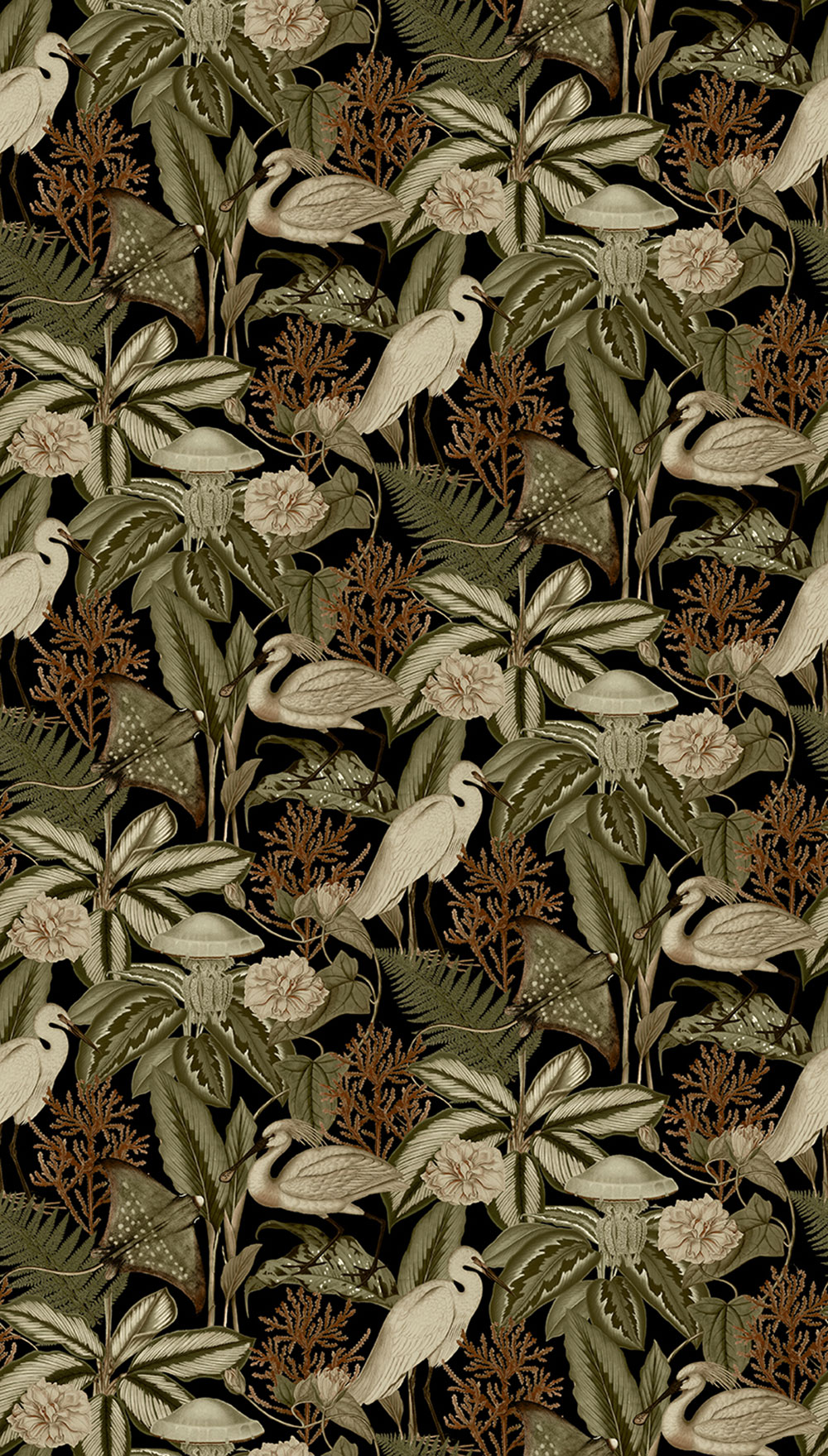 Vliesová obrazová tapeta na zeď, černá, ptáci, listy, FW4061-1, Feature Walls, Decoprint