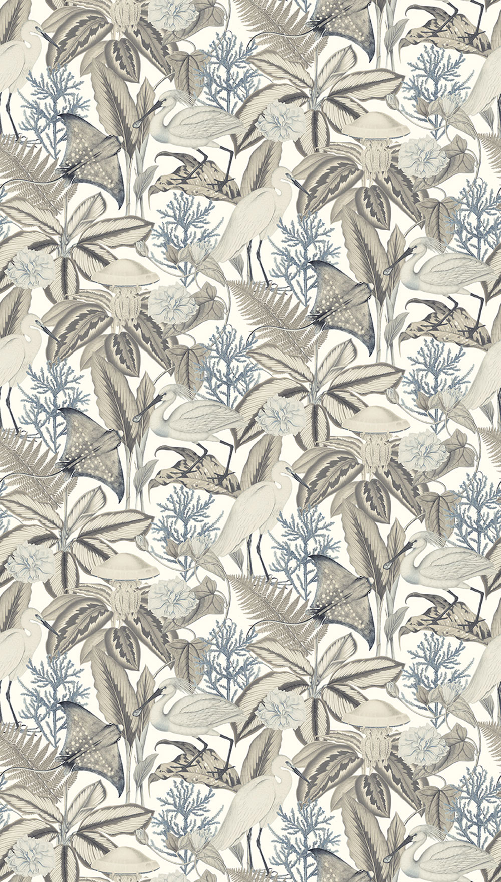 Vliesová obrazová tapeta na zeď, šedo-béžová, ptáci, listy, FW4061-4, Feature Walls, Decoprint