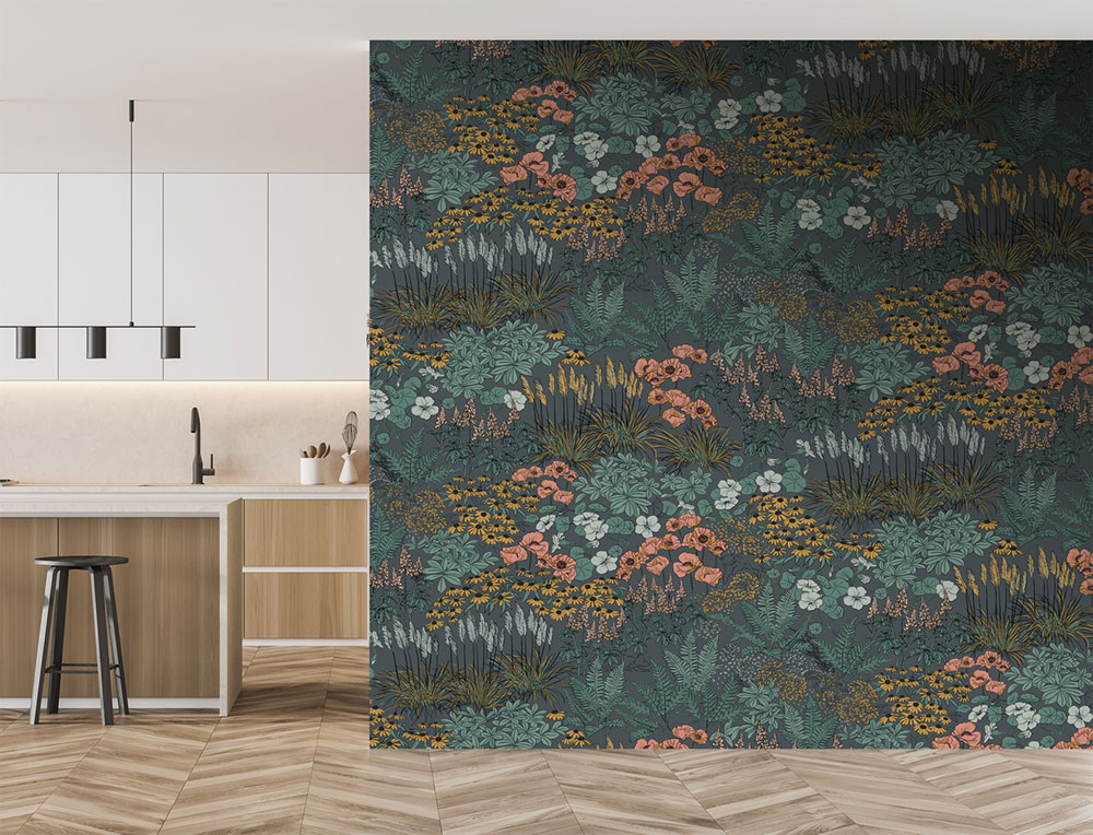 Vliesová obrazová tapeta na zeď, modrá, květiny, FW4062-4, Feature Walls, Decoprint