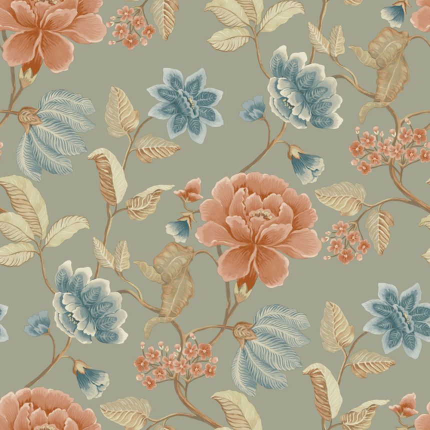 Vliesová tapeta na zeď, šedo-zelená, květiny, IC3103, Finest Selection, Vavex