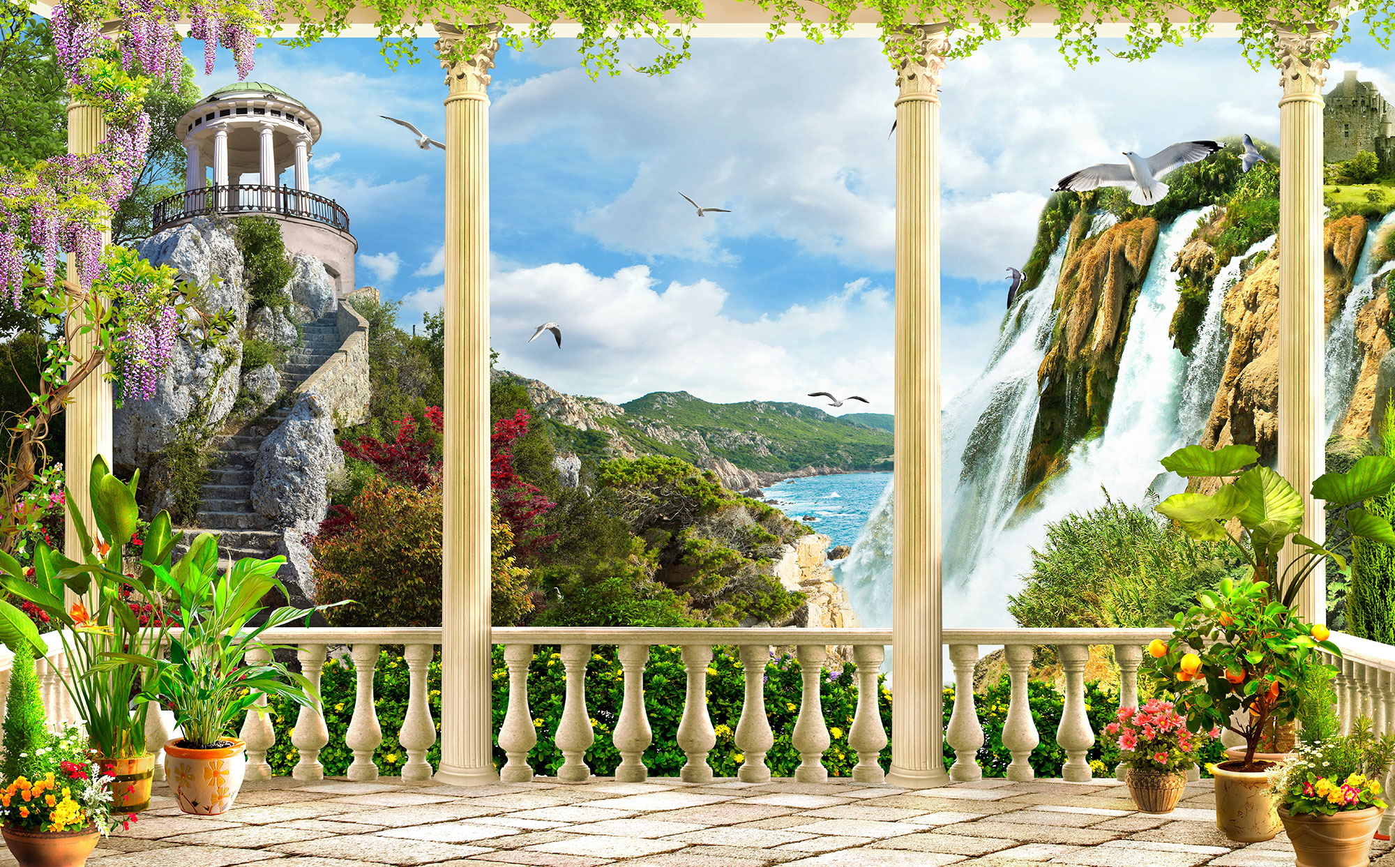 Fototapety na míru, Terasa, výhled na krajinu, moře, 10102, Vavex