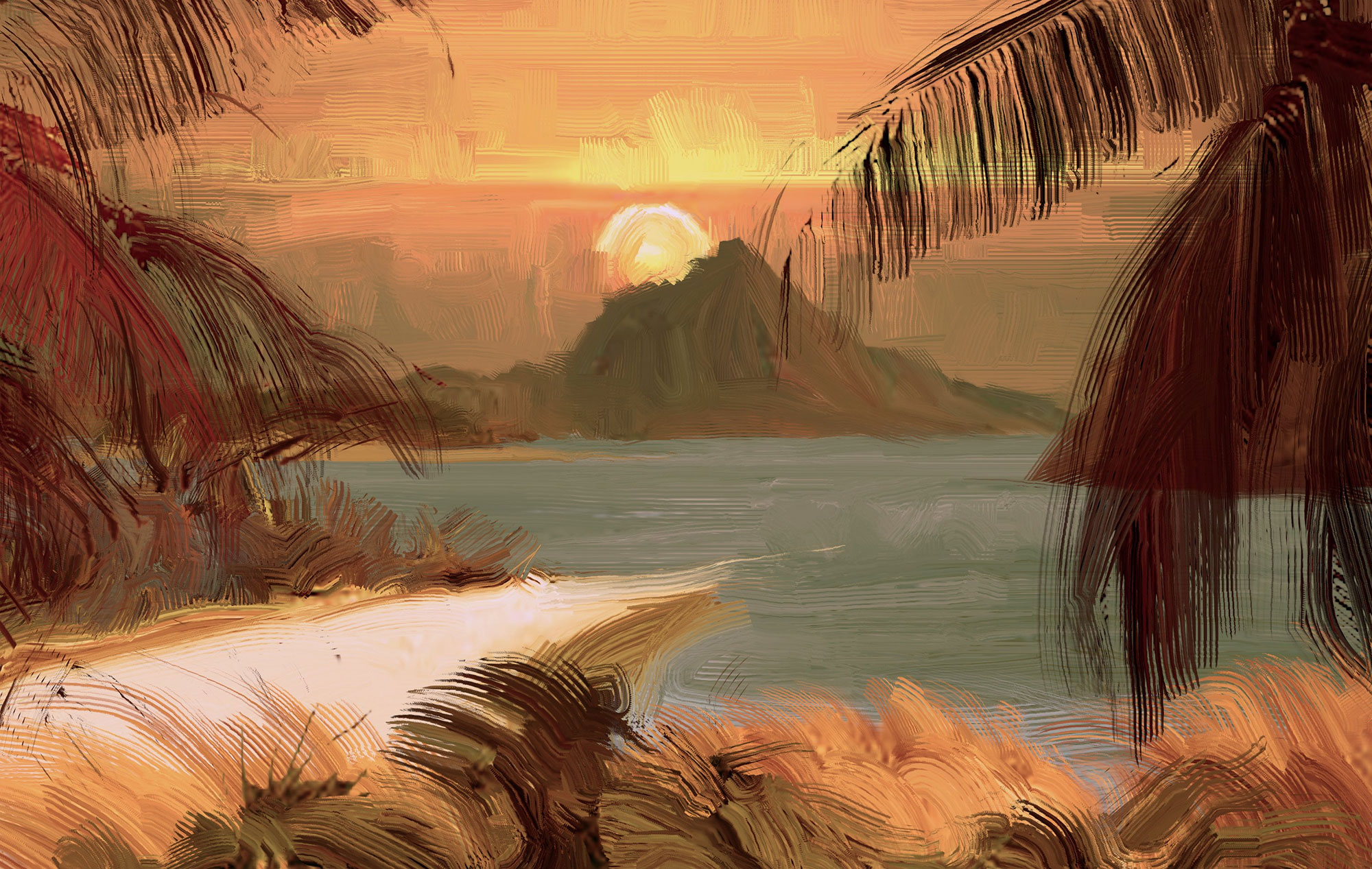 Fototapety na míru, Malba krajiny, moře, palmy, 10127, Vavex