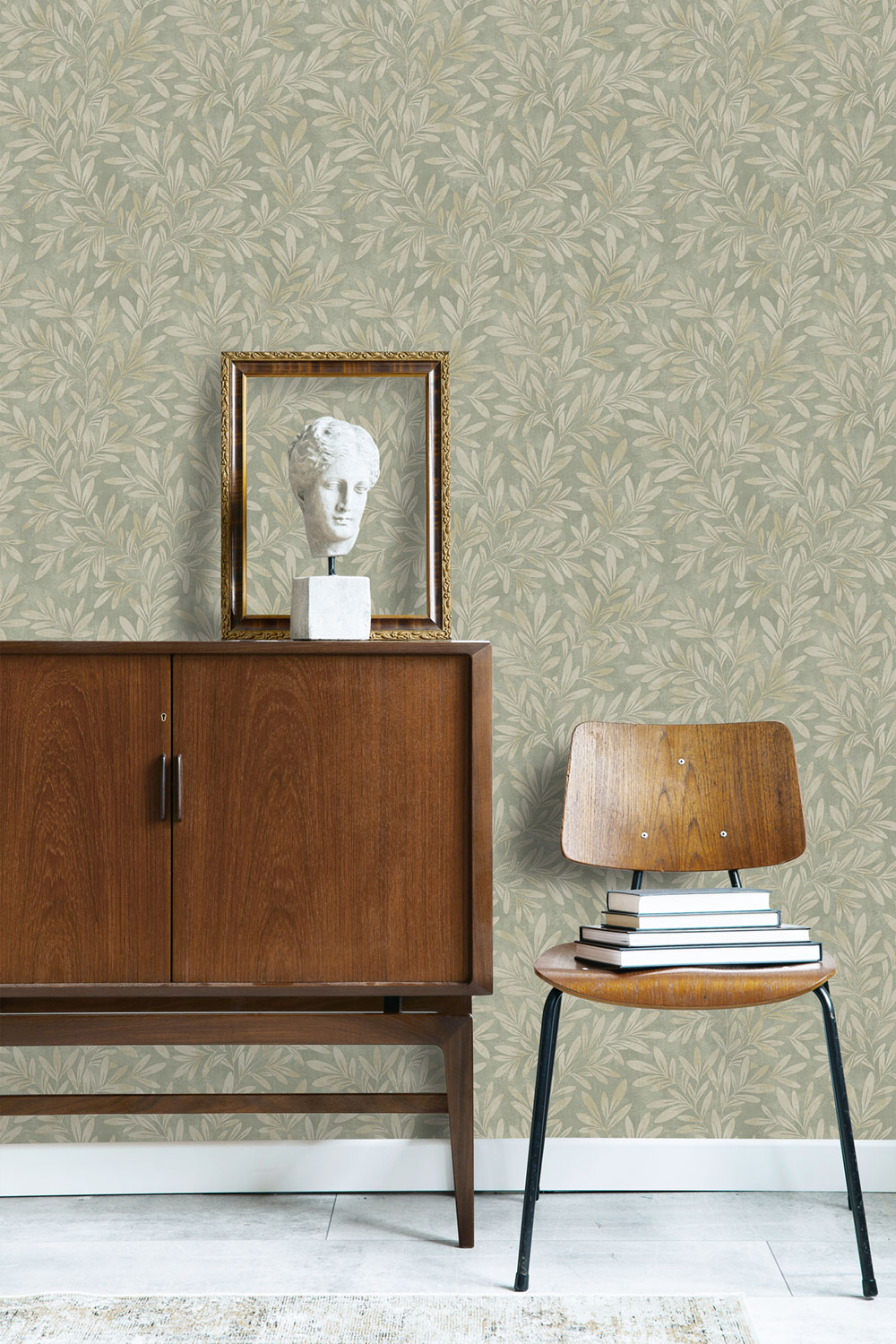 Vliesová tapeta na zeď, šedo-béžová, větvičky, listy, 204802, Grandeco