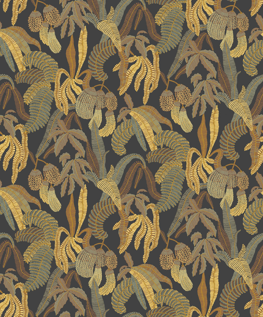 Vliesová tapeta na zeď, černá, listy, ROM002, Romance, Masureel