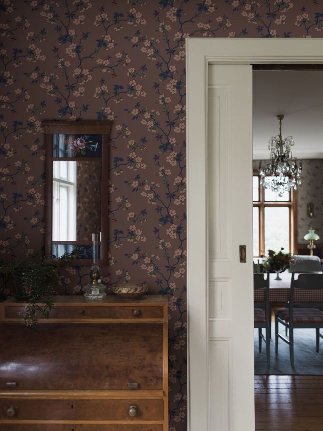 Vliesová tapeta na zeď, hnědá, větvičky, květiny, 4174, Alla Tiders Hus, Borastapeter