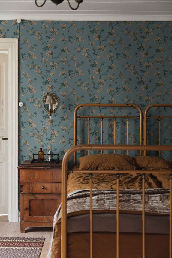 Vliesová tapeta na zeď, modrá, větvičky, květiny, 4175, Alla Tiders Hus, Borastapeter