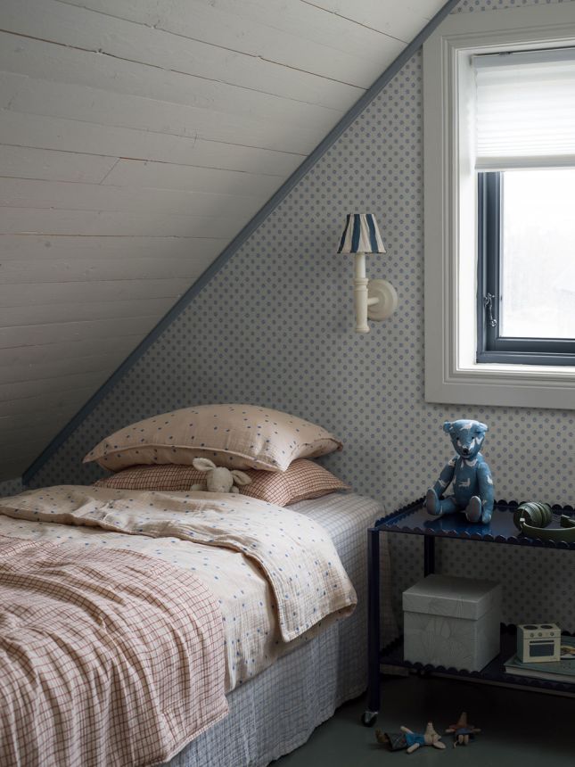 Vliesová tapeta na zeď, bílo-modrá, květiny, 5810, Nordic Folk, Borastapeter