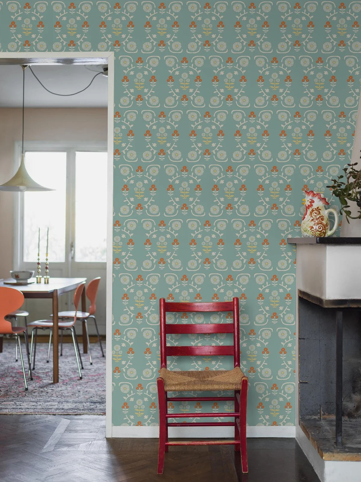 Vliesová tapeta na zeď,  modrá, květiny, 5821, Nordic Folk, Borastapeter