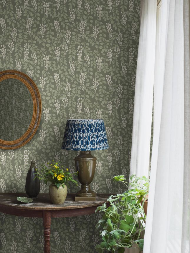 Vliesová tapeta na zeď, zelená, květy Vistárie, 5710, Orangeri,  Borastapeter