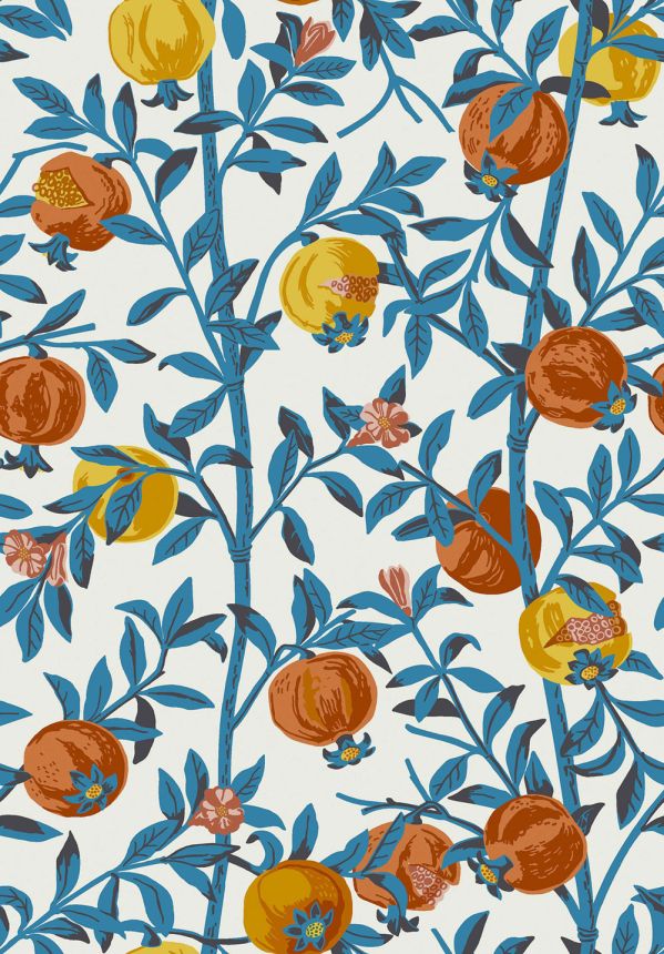 Vliesová tapeta na zeď, modro-fialová, granátová jablka, 1960, Scandinavian Designers, Scandinavian Designers III, Borastapeter