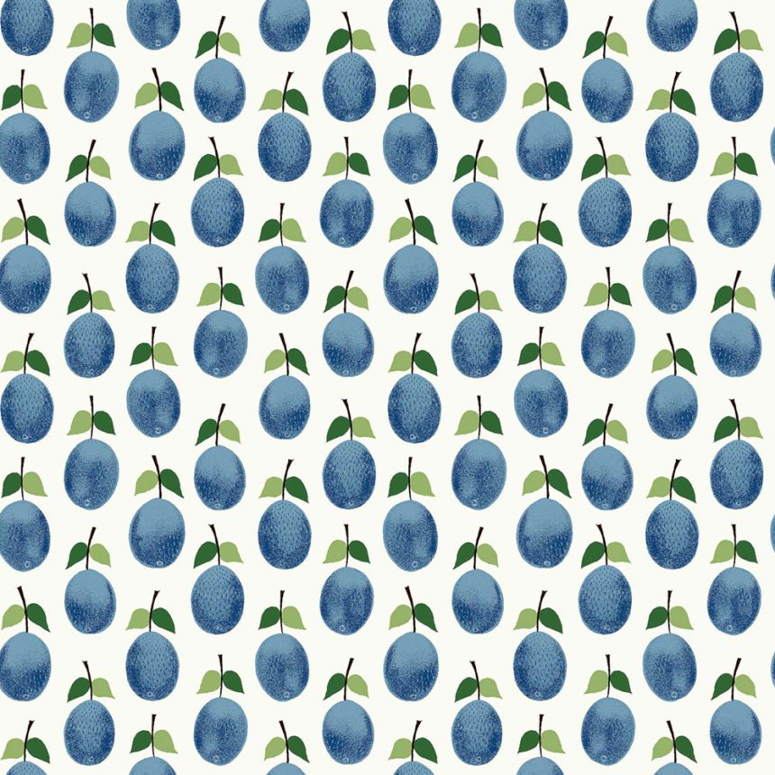 Vliesová tapeta na zeď, modrá, švestky, 1974, Scandinavian Designers, Scandinavian Designers III, Borastapeter