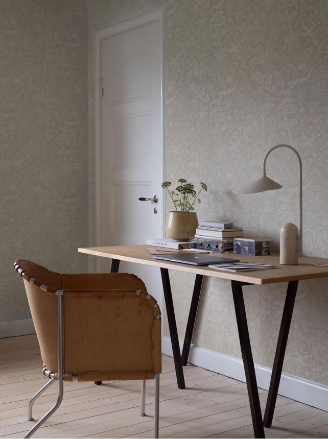 Vliesová tapeta na zeď, šedá, květiny, listy, tváře, 1981, Icons, Borastapeter