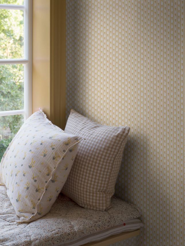 Vliesová tapeta na zeď, žlutá, květiny, proužky, 6953, Osterlen, Borastapeter