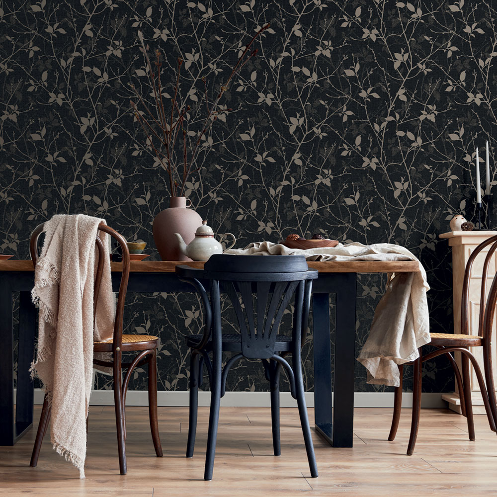 Vliesová tapeta na zeď, šedo-hnědá, listy, větvičky, 122432, Refine, Graham Brown Boutique