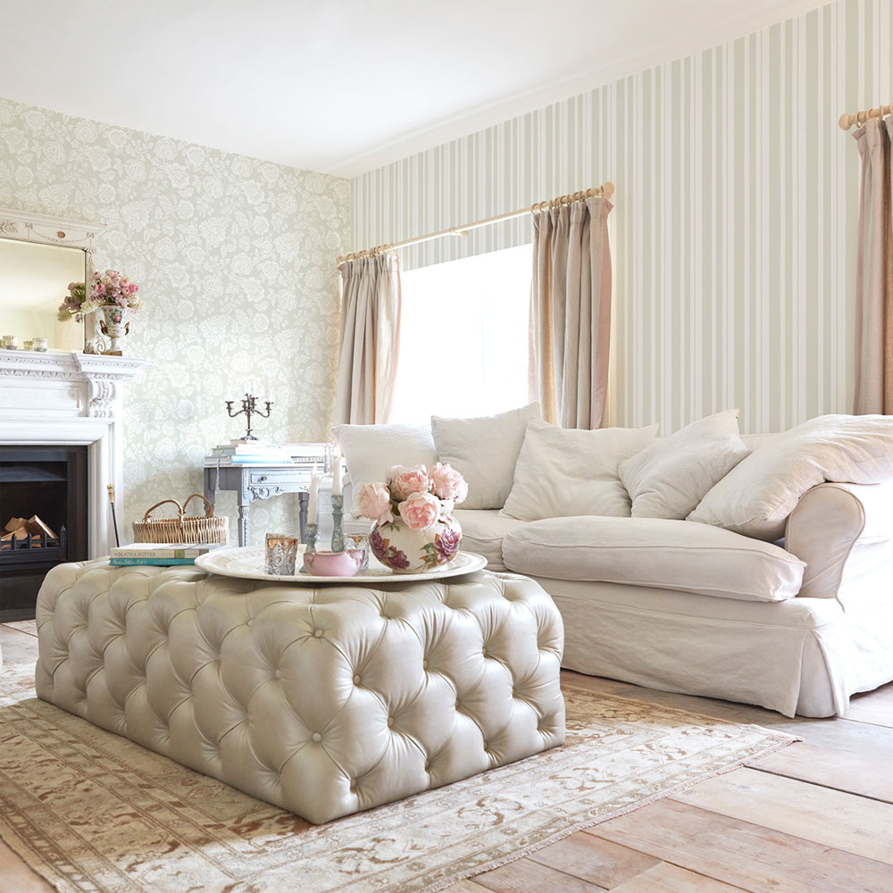 Vliesová tapeta na zeď, šedo-zelená, pruhy, 125115, Shabby Chic by Rachel Ashwell