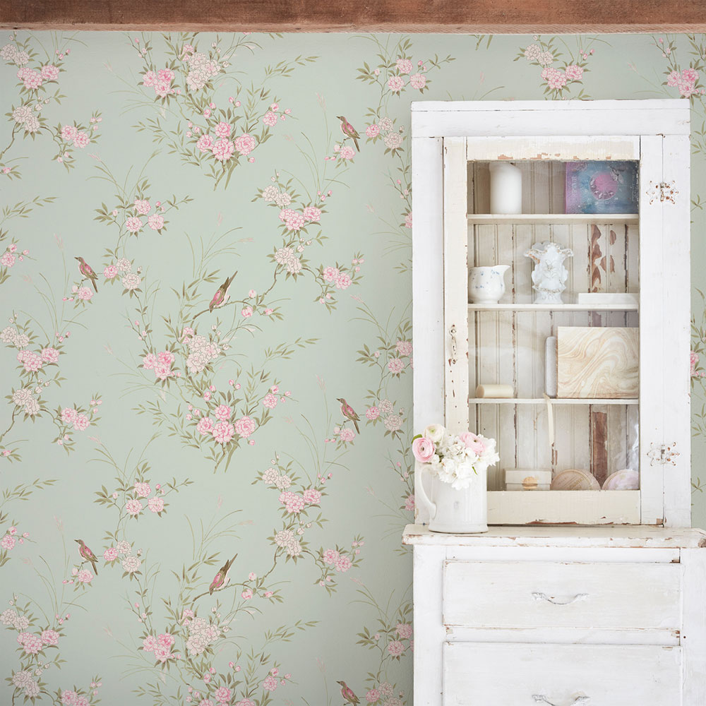 Vliesová tapeta na zeď, zelená, květiny, ptáčci, 125120, Shabby Chic by Rachel Ashwell
