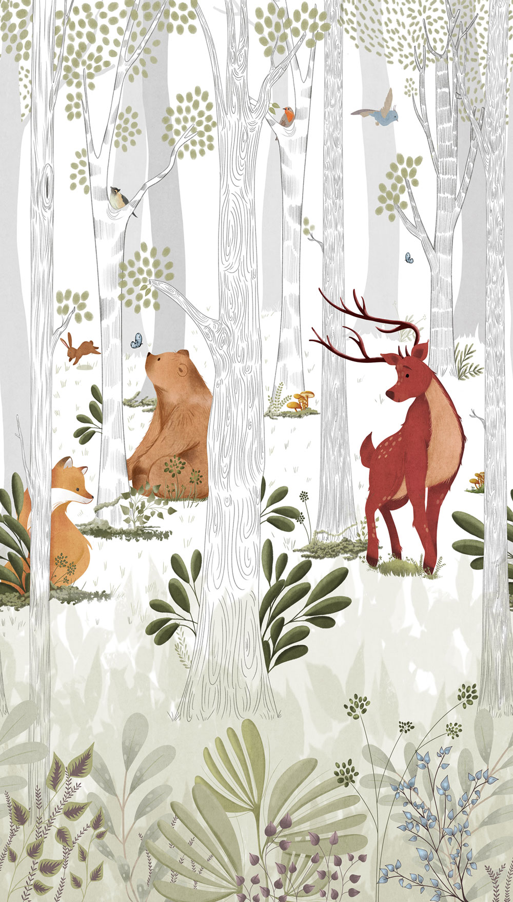 Dětská vliesová fototapeta na zeď, zvířátka v lese, A73301, One roll, one motif 2, Grandeco