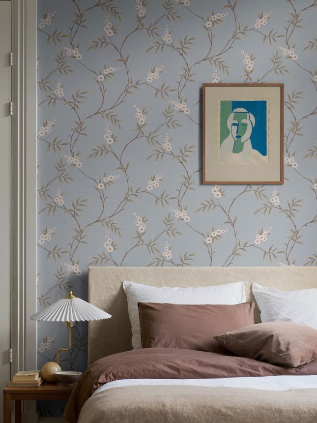 Vliesová tapeta na zeď, modrá, rozkvetlé větvičky, 7762, Adorn, Borastapeter