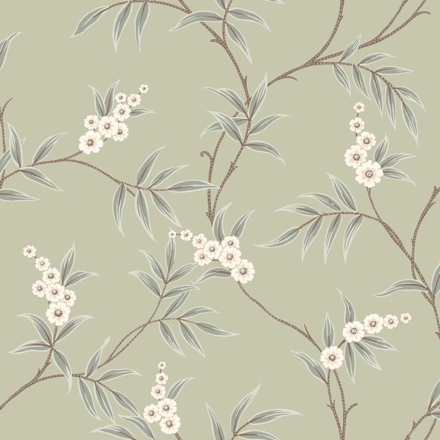 Vliesová tapeta na zeď, zelená, rozkvetlé větvičky, 7763, Adorn, Borastapeter