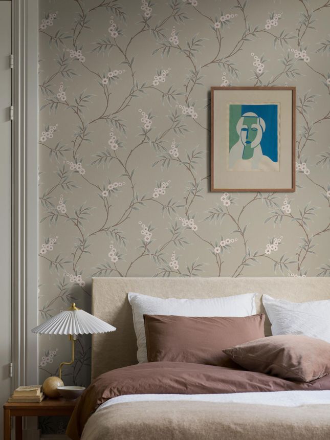 Vliesová tapeta na zeď, zelená, rozkvetlé větvičky, 7763, Adorn, Borastapeter