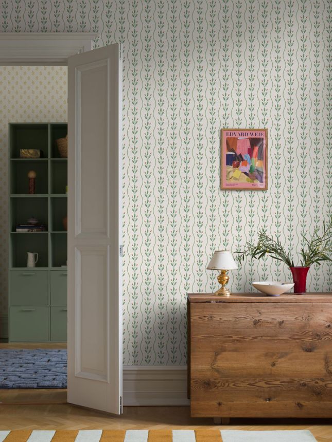 Vliesová tapeta na zeď, zelená, listy, pruhy, 7778, Adorn, Borastapeter