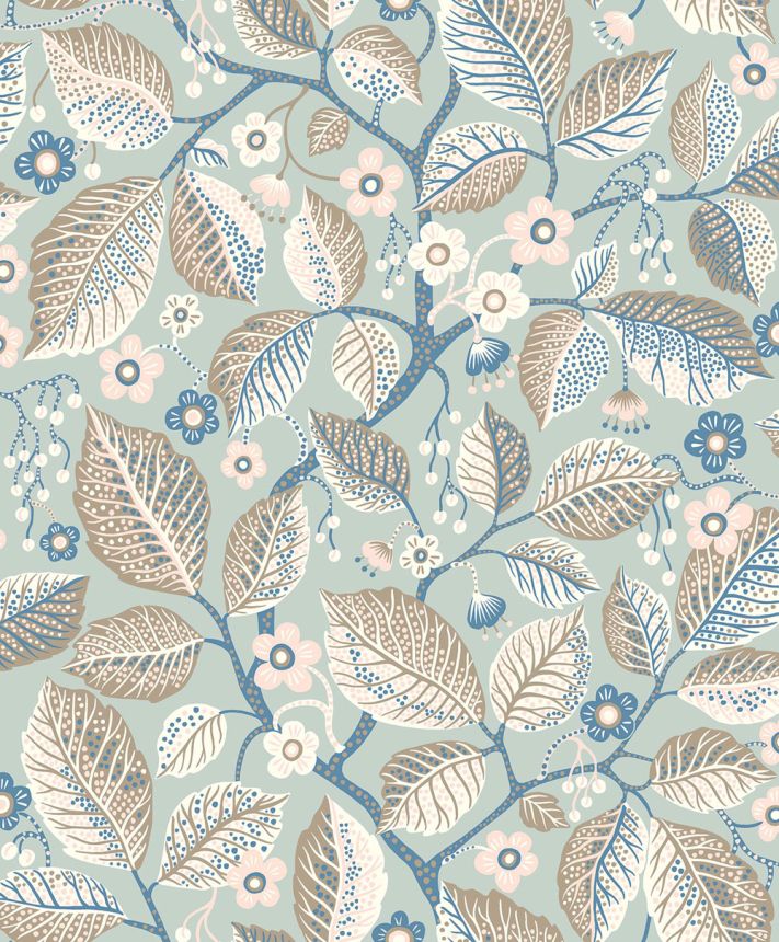 Vliesová tapeta na zeď, šedo-modrá, listy, větvičky, 7785, Adorn, Borastapeter