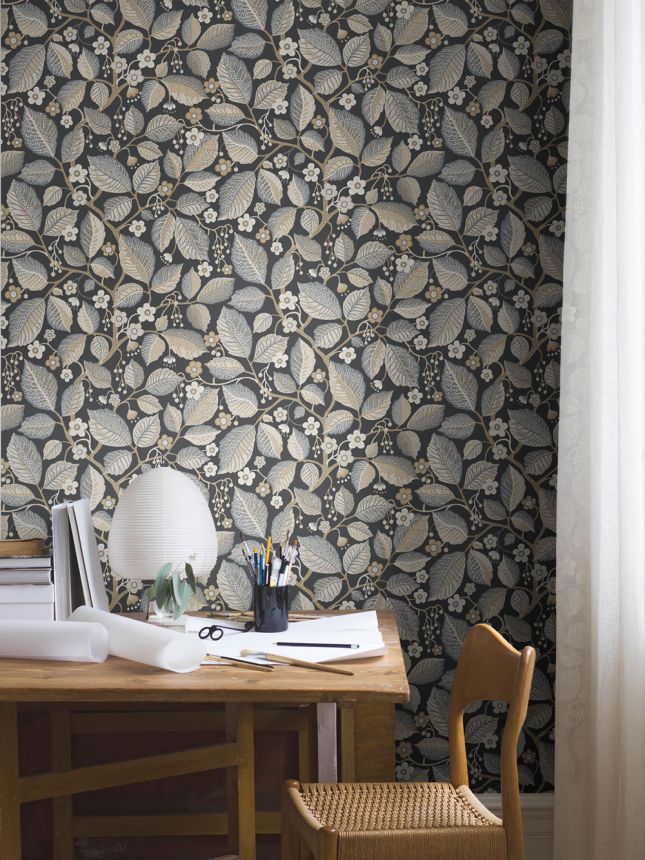 Vliesová tapeta na zeď, černá, listy, větvičky, 7786, Adorn, Borastapeter