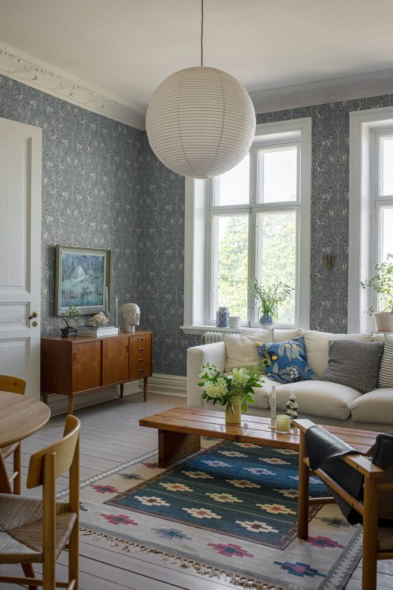 Vliesová tapeta na zeď, modrá, stromy, listy, zvířata, 2047, Icons, New Heritage, Borastapeter