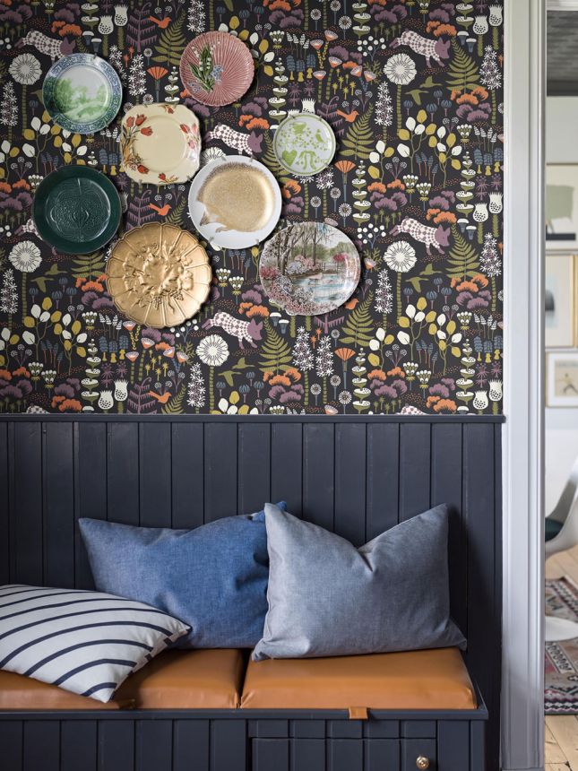 Vliesová tapeta na zeď, černá, květiny, listy, selátka, 1452, Icons, Borastapeter