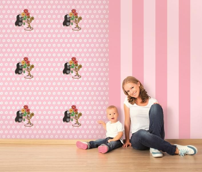Jednobarevná růžová papírová tapeta na zeď,  6090002, Krtek, Vavex