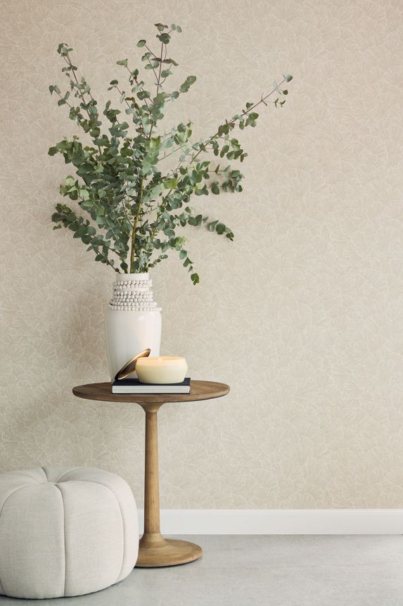 Vliesová tapeta na zeď, béžová, listy Gingka, 350522, Riviera Maison, Eijffinger