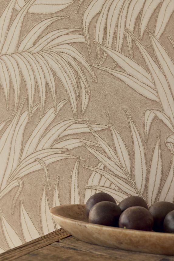 Vliesová tapeta na zeď, hnědo-béžová, listy, 350553, Riviera Maison, Eijffinger
