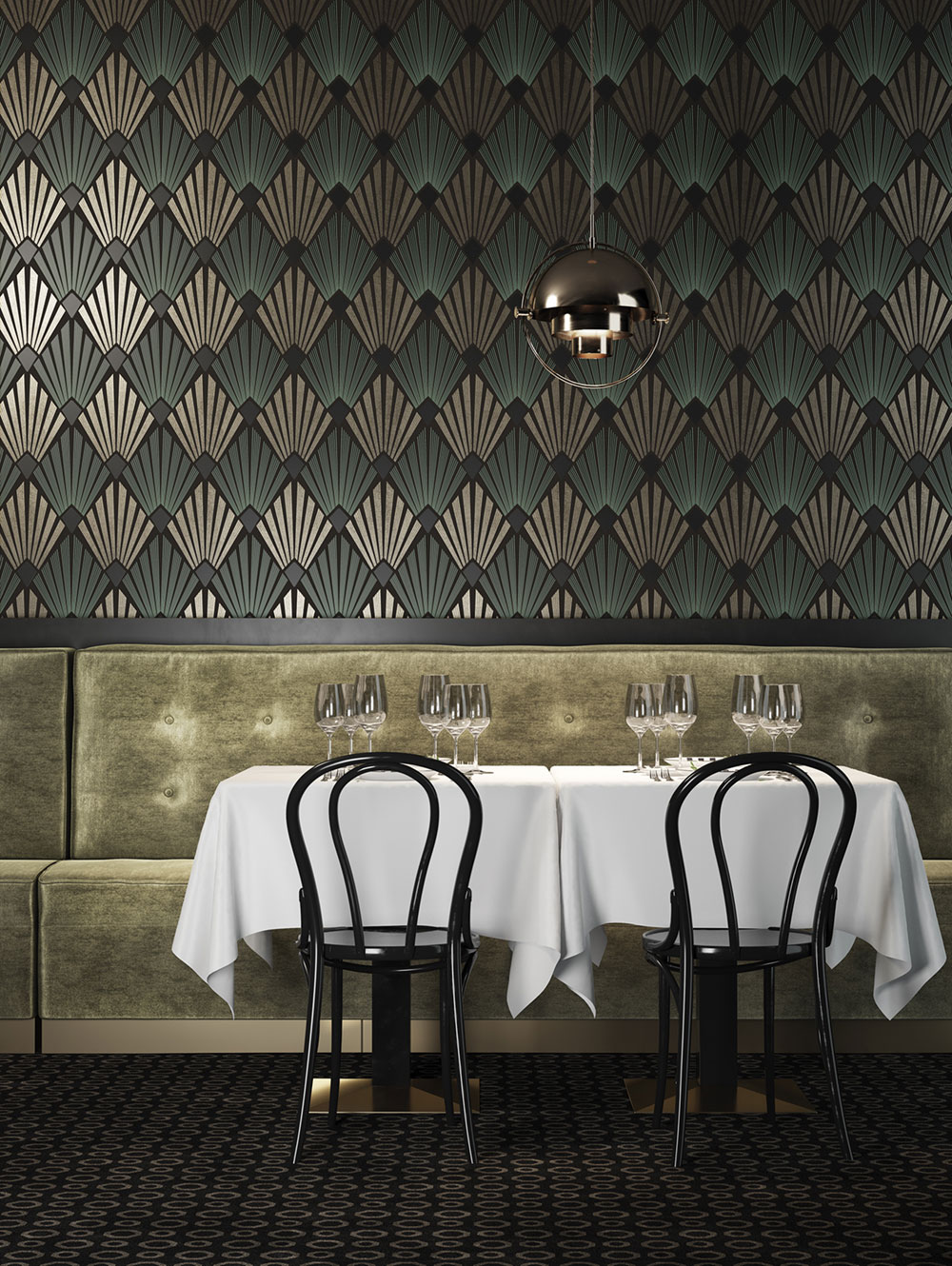 Vliesová tapeta na zeď, černo-zelená, grafická, Art Deco, GAT302, The Texture Book, Masureel