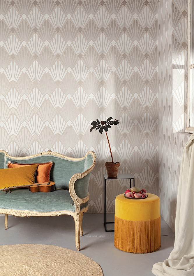 Vliesová tapeta na zeď, béžová, grafická, Art Deco, HAV402, The Texture Book, Masureel