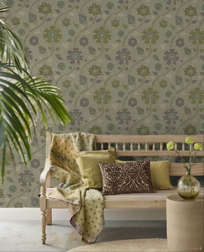 Vliesová tapeta na zeď, zeleno-fialová, květiny, 350614, Amber, Eijffinger